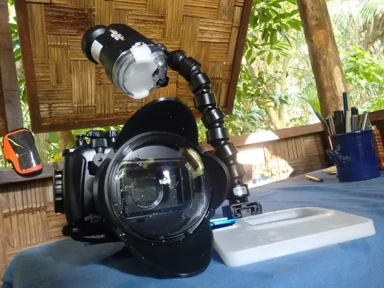 Underwater camera housing and strobes — equipment topic photograph