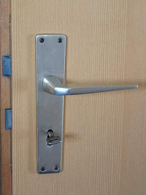 Door lock on a timber door — rental planning topic photograph